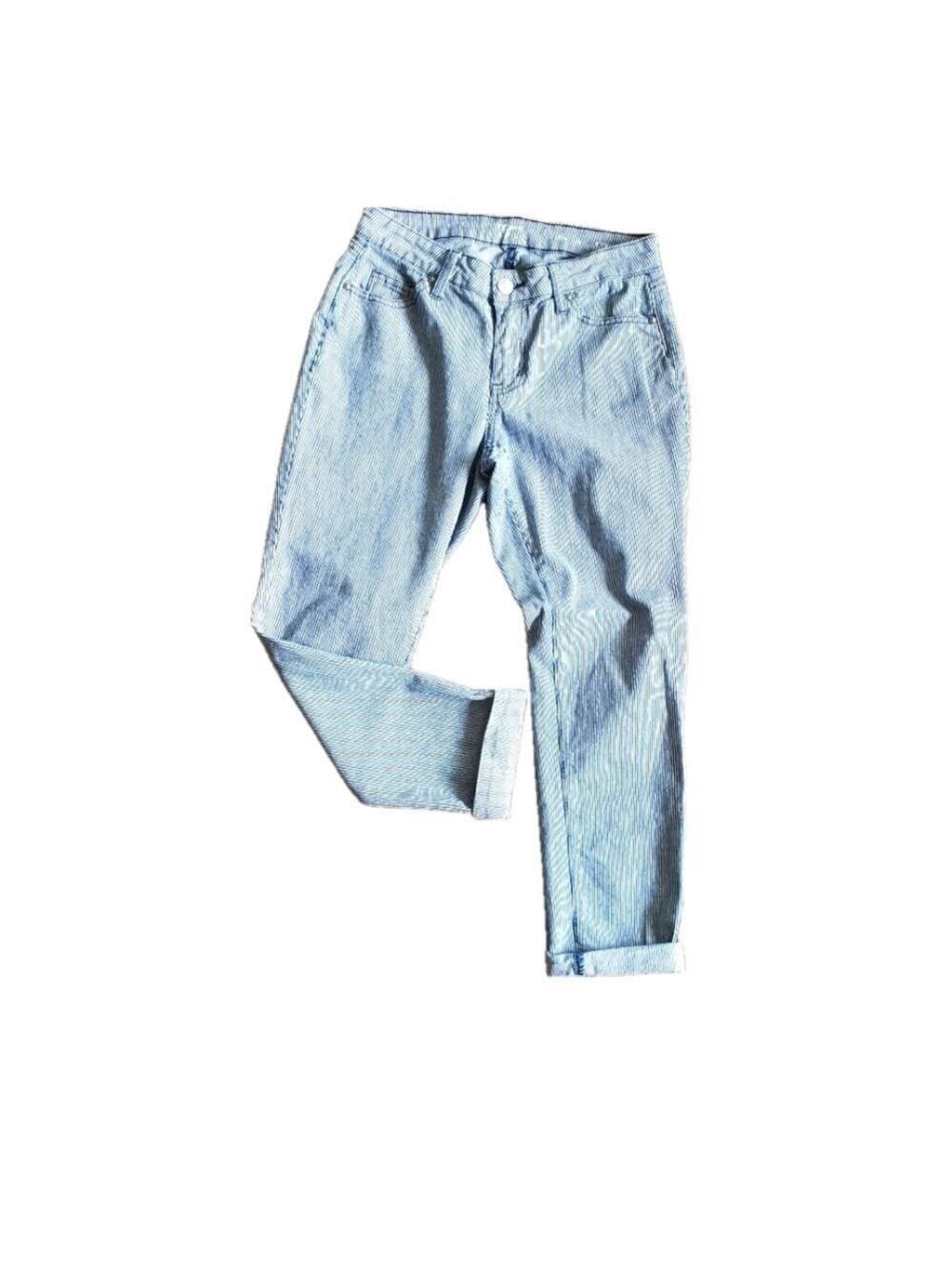 Crown and Ivy Striped Jeans White Blue Women's Size 4 Cropped